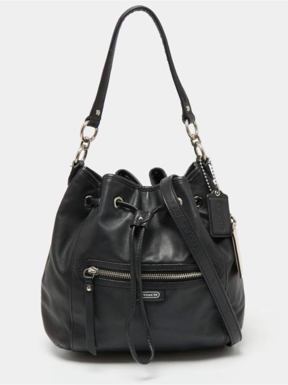 Coach vintage Black Leather Drawstring Bucket Shoulder Bag